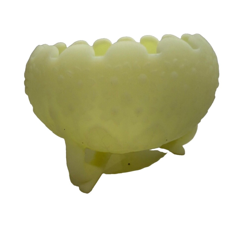 Fenton Custard Satin Glass Bowl Water Lily Three Footed Scalloped Rim Vintage